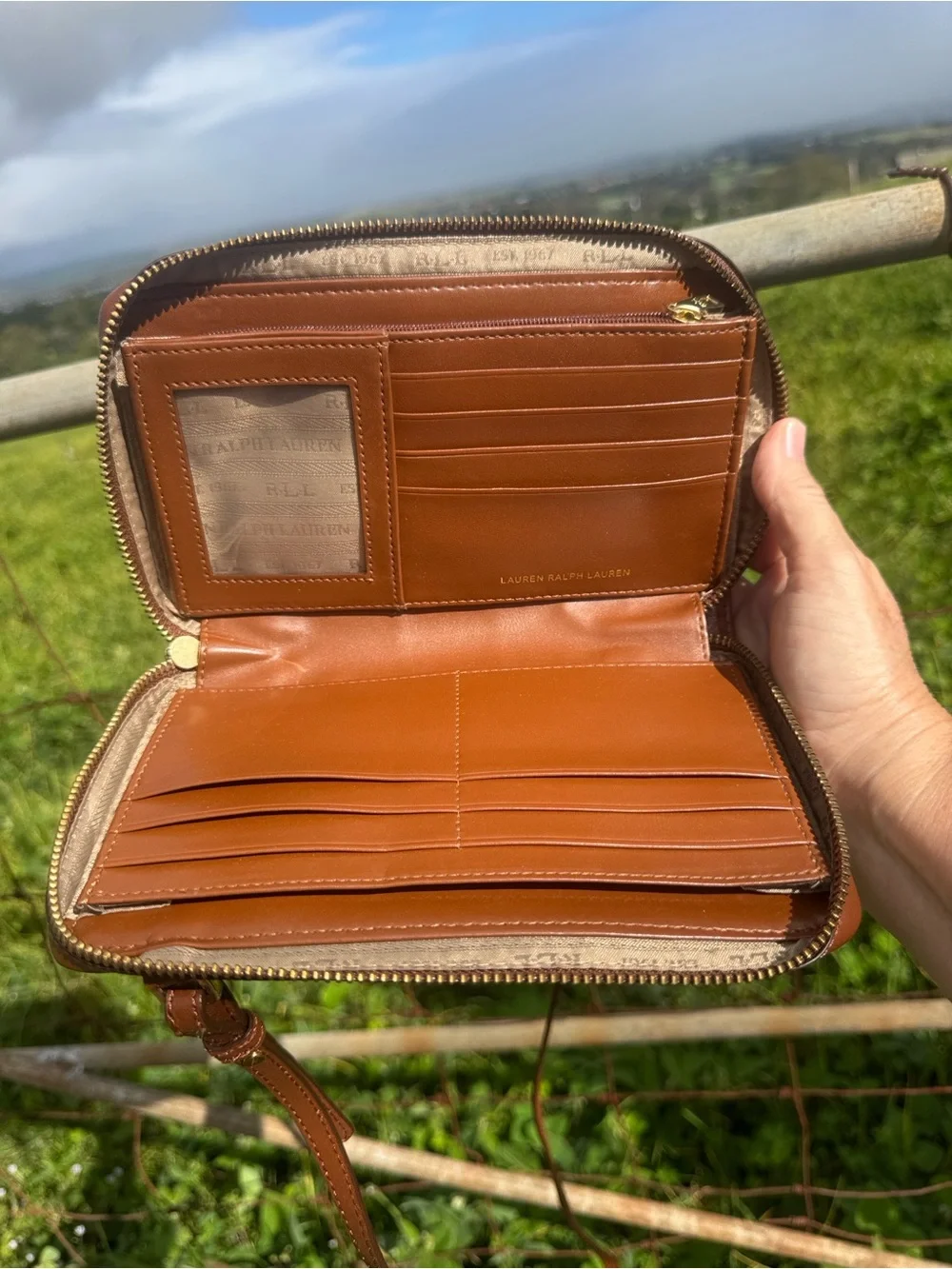 Lauren Ralph Lauren brown Leather organizer Wallet Small Crossbody Bag